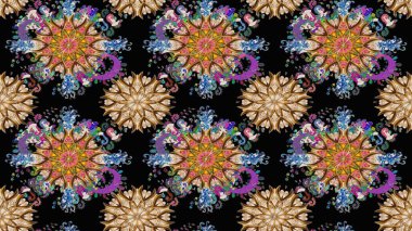 Raster illüstrasyonu. Siyah ve kahverengi renkte çiçekler. Çiçek deseni. Şatafatlı bahar bahçesi dokusu. Çiçekler siyah ve kahverengi renklerde pürüzsüz.