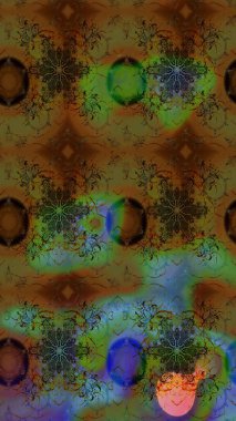 Küçük çiçekteki sevimli çiçek deseni. Varisolokahverengi ve yeşil raster çizimi. Birçok kahverengi ve yeşil soyut çiçekli tropikal çizim deseni.