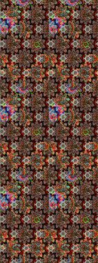 Tekstil için suluboya eskiz deseni. Şirin çiçekli, desenli, kahverengi renkli bir eskiz deseni. El çizimi çiçek çizimi deseni (fayans)).