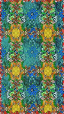 Düz Çiçek Elementleri Tasarımı. Mavi ve yeşil renkli çiçekler. Renkli Bahar Temalı Kusursuz Arkaplan. Çiçeksiz desenli arka plan, yaz çiçekleri..