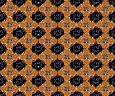 Raster illüstrasyonu. Kıvırcık, parlak örgü. Eski moda arka plan. Çiçek çelengi. Güzel, parlak, pürüzsüz kumaş, tuval. Desen, çizim, çiçek sınırı..