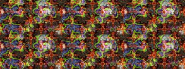 Çiçekli el çizimi çizimi deseni. Modern gelişim kahverengi ve siyah raster arka plan duvar kâğıdı illüstrasyonu klasik çizgili iz sürme desenli çiçekler, çiçekli süsler.