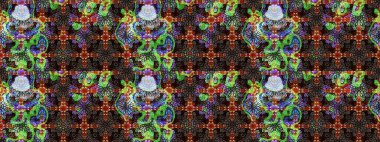 Küçük çiçekte hoş bir çiçek deseni var. Çiçeksel elementlerle süslenmiş zarif raster dokusu. Parlak çiçekli kahverengi ve siyah renkler üzerine soyut çizim deseni.