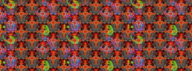 Renkli Bahar Teması eskiz kalıbı. Düz Çiçek Elementleri Tasarımı. Kırmızı ve kahverengi renkli şirin çiçek deseni. Raster Modaya uygun kumaş deseni.