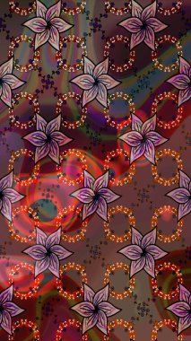 Raster illüstrasyonu. Kahverengi renkli güzel bir tekstil. Suluboya çiçekli çiçek deseni.