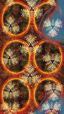 Düz Çiçek Elementleri Tasarımı. Asya tekstil tarzında. Renkli Bahar Teması eskiz kalıbı. Kahverengi renkli çiçekler. Raster illüstrasyonu. Çiçek desenini çiz.