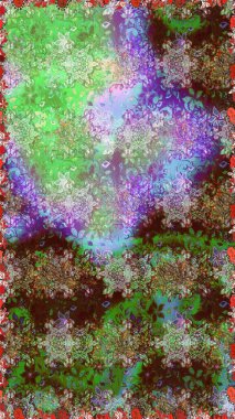 Yeşil renkte çiçekler. Renkli Bahar Temalı, pürüzsüz bir arka plan. Düz Çiçek Elementleri Tasarım Raster illüstrasyonu. Çiçekli, suluboya desenli kusursuz çiçek deseni.