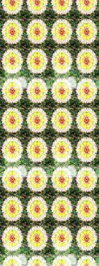 Renkli desenli eskiz deseni, yeşil çiçekler ve dekoratif elementlerle. Eskiz geçmişi. Raster illüstrasyonu. Kumaş, tekstil, duvar kağıdı baskısı için. Antika retro tarzı.