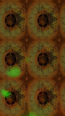 Yapraklı çiçekler ve kahverengi ve yeşil renklerde papatya çiçekleri. Raster - stok. Taslak arkaplan deseni.