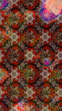 Süslü kumaş deseni. Düz Çiçek Elementleri Tasarımı. Raster illüstrasyonundaki çiçek desenli çizim. Renkli Bahar Teması çizim şablonu.