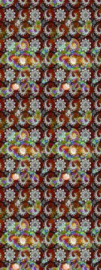 Raster Çiçek İllüstrasyonu güzel tekstil. Kahverengi ve gri renkte etnik çiçeklerle süslenmiş zarif bir eskiz..