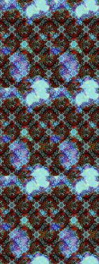 Vadinin mavi ve kahverengi renkli çiçekleri. Soyut etnik raster çizim kalıbı. Çiçekler..