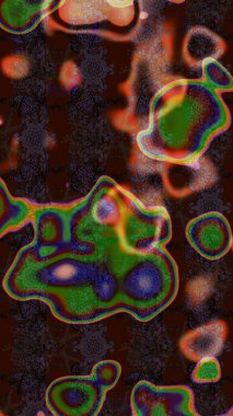 Kahverengi, yeşil ve gri renklerde Asya tekstili. Suluboya çiçekli çiçek deseni. Raster illüstrasyonu.