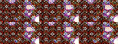 Raster illüstrasyonu. Suluboya çiçekli çiçek deseni. Kahverengi, kırmızı ve siyah renkli güzel tekstil..