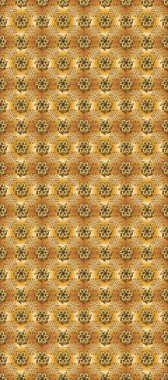 Çiçek kiremitleri. İslam tasarımı. Kusursuz desenli oryantal süs. Raster altın tekstil baskısı. Altın desenli sarı, bej ve kahverengi altın elementli.