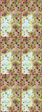 Renkli şal desenli, bej ve nötr çiçeklerle ve dekoratif elementlerle kusursuz desen. Raster illüstrasyonu. Kumaş, tekstil, duvar kağıdı baskısı için. Eski usul. Kusursuz arkaplan.