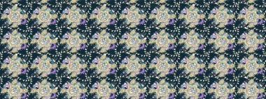 Tekstil tasarımı için mavi renkli geleneksel halk çiçekleri buketi. Üzerinde gelincikler ve vadi zambakları olan renkli çiçek desenli nakış..