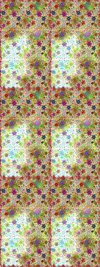 Renkli şal desenli, bej ve nötr çiçeklerle ve dekoratif elementlerle kusursuz desen. Raster illüstrasyonu. Kumaş, tekstil, duvar kağıdı baskısı için. Eski usul. Kusursuz arkaplan.