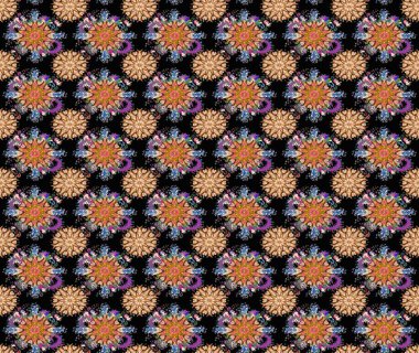 Renkli Bahar Temalı Kusursuz Arkaplan. Düz Çiçek Elementleri Tasarımı. Sevimli çiçek raster deseni. Siyah ve kahverengi renkte çiçekler.