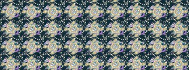 Tekstil tasarımı için mavi renkli geleneksel halk çiçekleri buketi. Üzerinde gelincikler ve vadi zambakları olan renkli çiçek desenli nakış..