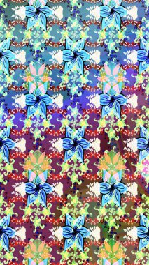 Suluboya tarzında mavi renkli çiçekler. Raster illüstrasyonunda çiçek deseni çizimi.