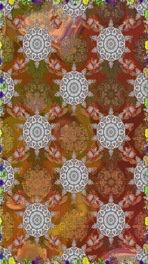 Raster deseni. Raster illüstrasyonu. Küçük çiçekteki sevimli çiçek deseni. Nazikçe, yaz çiçekleri kahverengi renklerde.