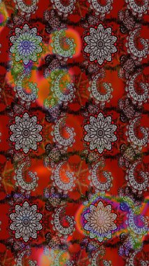 Raster illüstrasyonu. Şirin çiçekli eskiz deseni ve renklerde yapraklar, suluboya çiçek deseni, duvar kağıdı, kart veya kumaş için fayanslı.