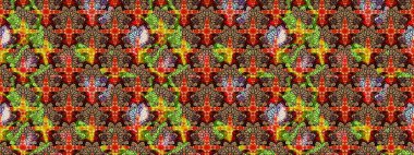 Arkaplan dokusu, duvar kağıdı, kırmızı ve siyah renkli çiçek teması. Soyut etnik raster çizim kalıbı. Kabile sanatı boho baskısı, klasik çiçek arkaplanı.