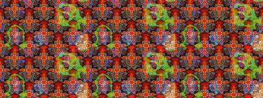 Nazik romantik baskı. Kırmızı ve kahverengi renkte çiçekler. Bahar mevsimi. Raster güzel bir çiçek deseni çizmiş. Tatil havası..