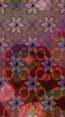 Çiçekli karalama şeklinde Raster çiçek deseni. Raster illüstrasyonu. Nazikçe, yaz çiçekleri kahverengi renklerde.