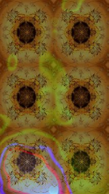 Raster illüstrasyonu. Kahverengi renkli çiçekler. Asya tekstil tarzında. Çiçek desenli çizim. Raster illüstrasyonu.