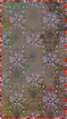 Gri renkli parlak çiçekli halı ile kusursuz desen..