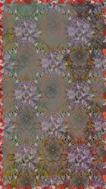 Gri renkli parlak çiçekli halı ile kusursuz desen..