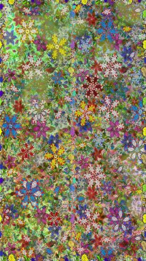 Yumuşak, yeşil renkli bahar çiçekleri. Raster illüstrasyonu. Çiçekli, pürüzsüz bir desen. Raster çiçekleri klasik tarzda resmedilir..