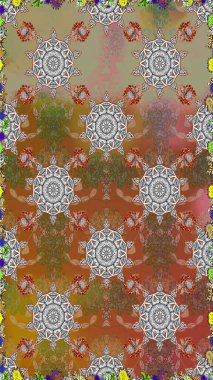 Kahverengi ve gri renkli çiçekler. Çiçekli karalama şeklinde Raster çiçek deseni. Yumuşak, yaz çiçekli arka plan.