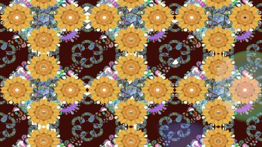 Raster illüstrasyonundaki çiçek desenli çizim. Güzel kumaş deseni. Renkli Bahar Teması eskiz kalıbı. Düz Çiçek Elementleri Tasarımı.