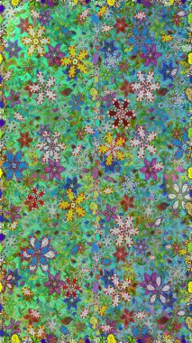 Renkli Bahar Temalı Kusursuz Arkaplan. Raster. Düz Çiçek Elementleri Tasarımı.