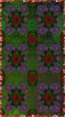 Background texture, wallpaper, floral theme in green and gray colors. Abstract ethnic raster seamless pattern. Tribal art boho print, vintage flower background.