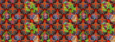 Nazik romantik baskı. Kırmızı ve kahverengi renkte çiçekler. Bahar mevsimi. Raster güzel bir çiçek deseni çizmiş. Tatil havası..