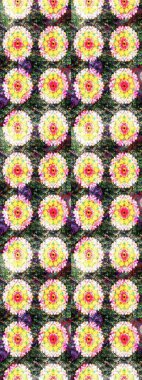 Eskiz geçmişi. Eski usul. Renkli desenli eskiz deseni, sarı ve yeşil çiçekler ve dekoratif elementler. Raster illüstrasyonu. Kumaş, tekstil ve duvar kağıdı baskısı için..