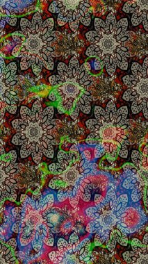 Raster illüstrasyonu. Renkli Bahar Teması eskiz kalıbı. Çiçek deseni. Chichi 'nin kumaş kalıbını çiz. Düz Çiçek Elementleri Tasarımı.