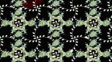 Miles Fleur, süslü püslü bir süs. Tomurcukları papatya çiçekleri olan sevimli bir çiçek deseni. Eski usul. Raster illüstrasyonu. Kumaş, tekstil, duvar kağıdı baskısı için. Taslak arkaplan.