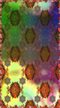 Şirin çiçekleri, desenleri ve yeşil renkleri olan renksiz bir desen. Tekstil için dikişsiz suluboya desen. El çizimi çiçek pürüzsüz desen (taş)).