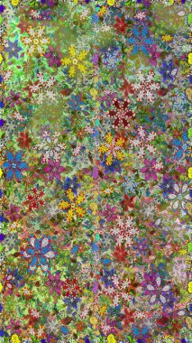 Yumuşak, yeşil renkli bahar çiçekleri. Raster illüstrasyonu. Çiçekli, pürüzsüz bir desen. Raster çiçekleri klasik tarzda resmedilir..