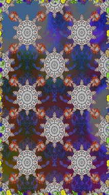 Renkli Bahar Temalı Kusursuz Arkaplan. Düz Çiçek Elementleri Tasarımı. Gri ve kahverengi renkli çiçekler. Raster illüstrasyonunda kusursuz çiçek deseni.