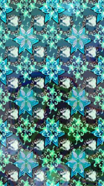 Raster çiçek desenli çiçek deseni, yapraklar, dekoratif elementler, sıçrama, lekeler, el çizimi kontur çizgileri ve Doodle çizim stili, grafik raster çizim çizimi.