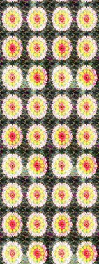 Asya tekstil tarzında. Düz Çiçek Elementleri Tasarımı. Renkli Bahar Teması eskiz kalıbı. Raster illüstrasyonu. Çiçek desenli çizim. Sarı renkte çiçekler.