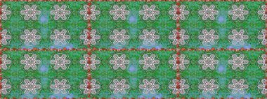 Düz Çiçek Elementleri Tasarımı. Raster Illustrasyon 'da moda olmayan çiçek deseni. Renkli Yaz Temalı Kusursuz Arkaplan. Yeşil ve mavi renkte çiçekler.