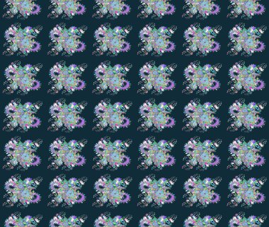 Raster düz çiçek çizim deseni. Mavi renkli çiçekler. Tasarım hediye paketi, tebrik kartları, posterler ve afiş tasarımı.