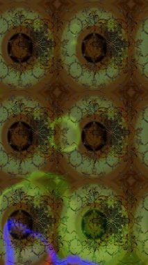 Klasik taslak çizimi. Raster çiçek izi. Çiçek yeşili ve kahverengi çizim deseni.